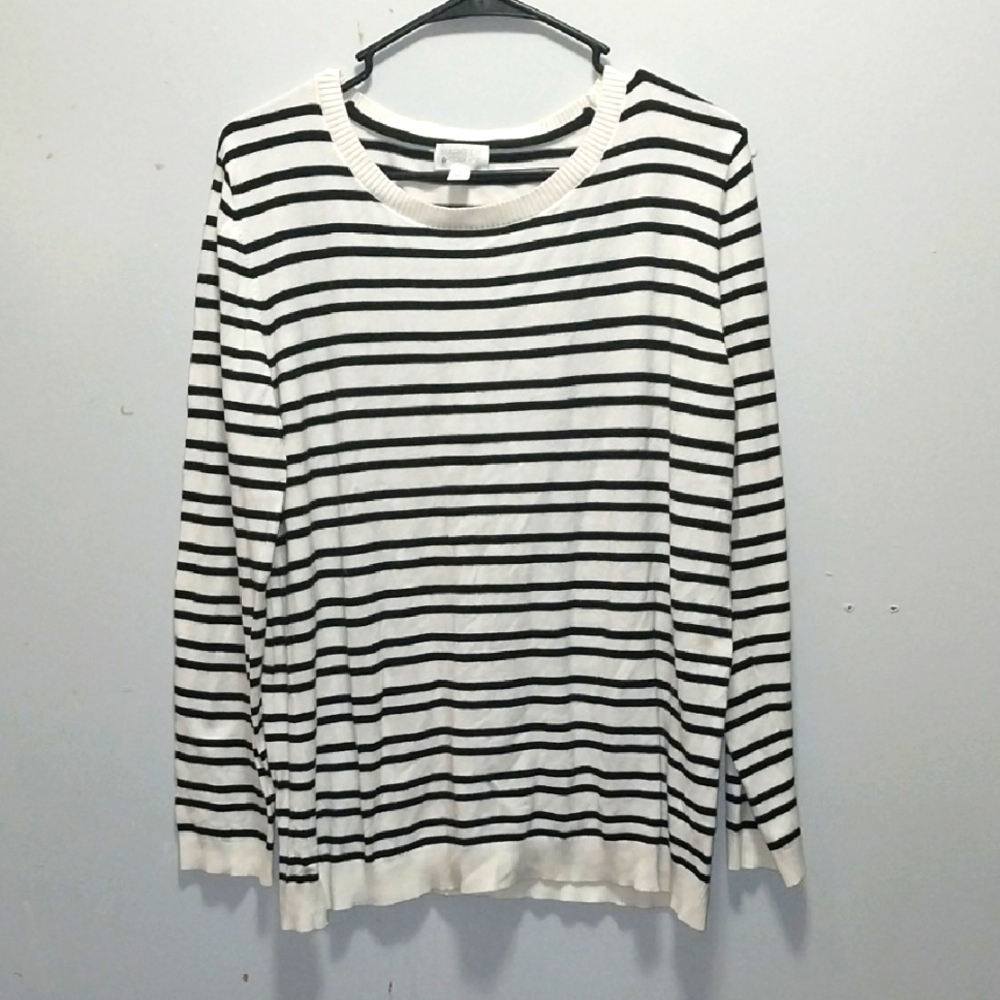 Market & Spruce Black and White Crewneck Sweater With Elbow Patches PXL - Picture 2 of 7